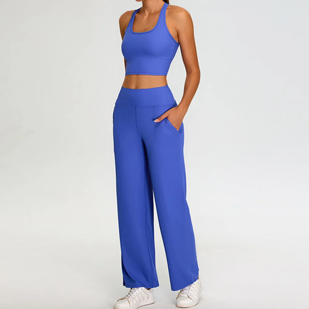 Ribbed Yoga Set Women's Sportswear 2 Piece Running and Fitness Set Gym Workout Clothes High Waisted Yoga Pants High Impact Bra