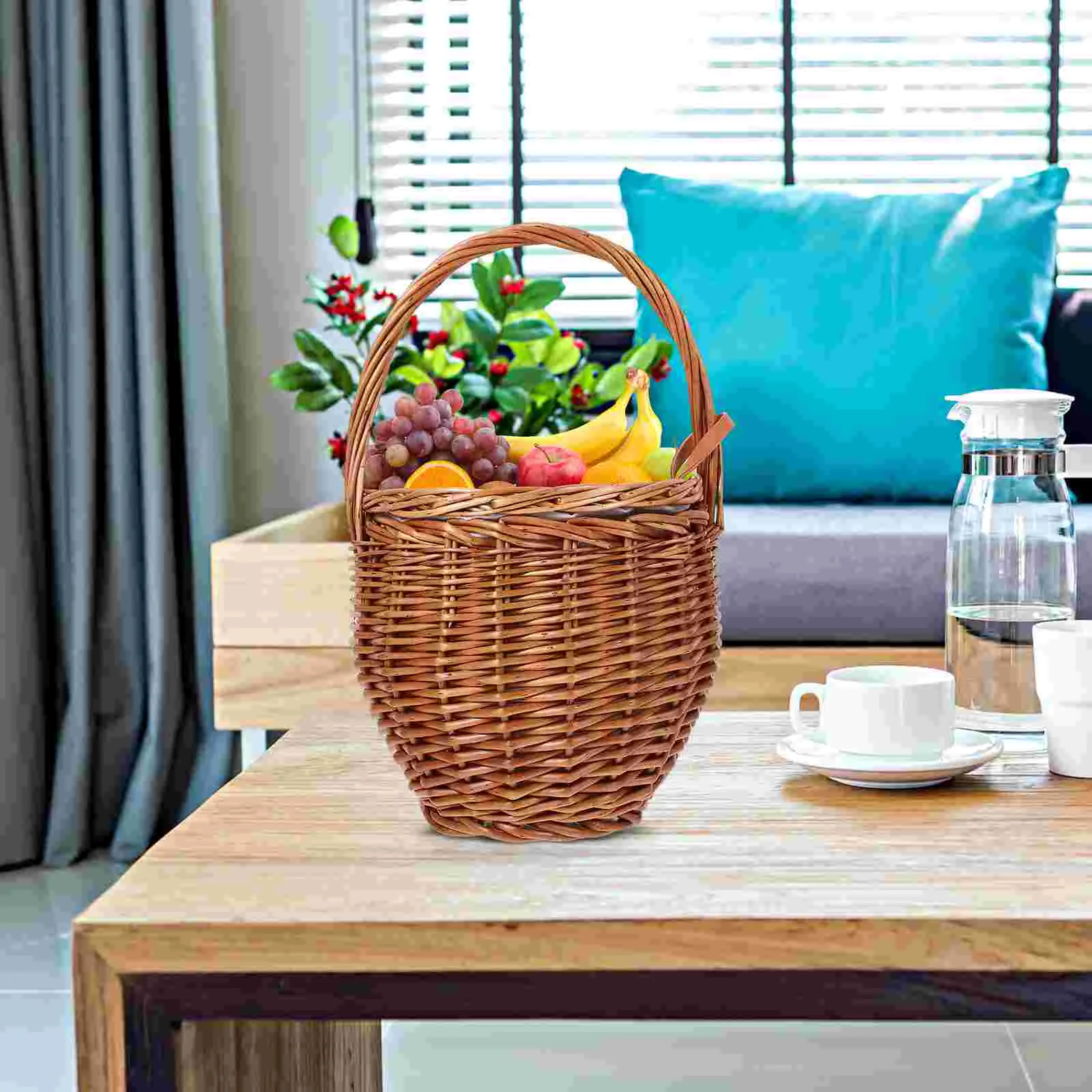 Foldable Picnic Basket Wicker Tray Decor Daily Supplies Multi-function Storage Shopping Bins with Lids 3