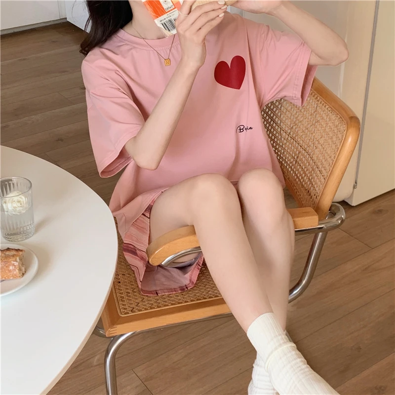 2023 Summer Thin New Knitted Cotton Double Short Round Neck Set Pajamas Women's Cartoon Cute Sweet Casual Home Furnishings