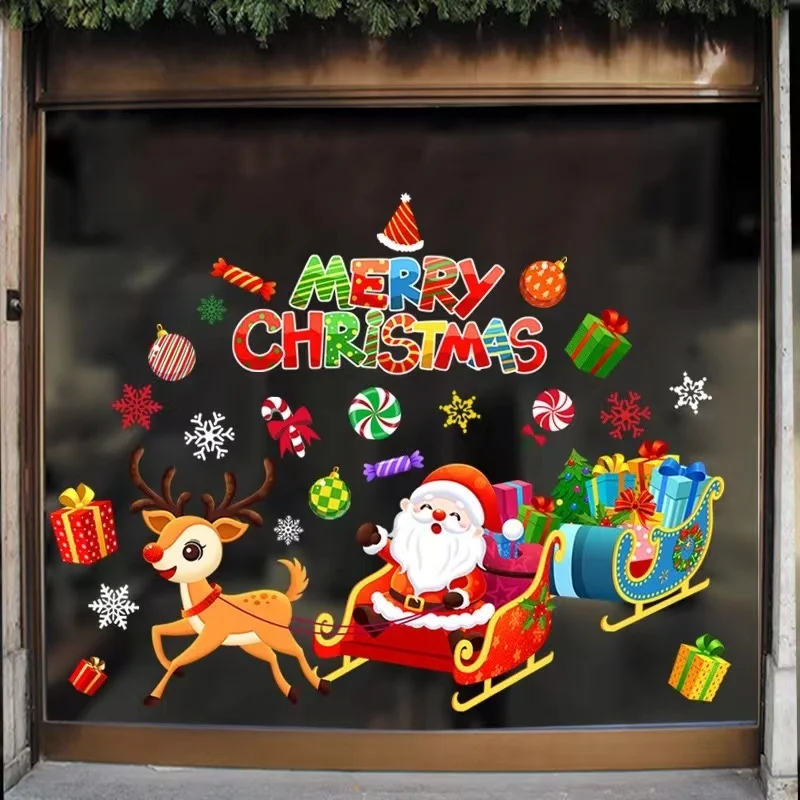 Description Picture 2 of item1 PC Christmas Wall/Glass Glowing Stickers Deer Santa Claus Glass Window Stickers Room Wall Decals New Year Home Decals Decor