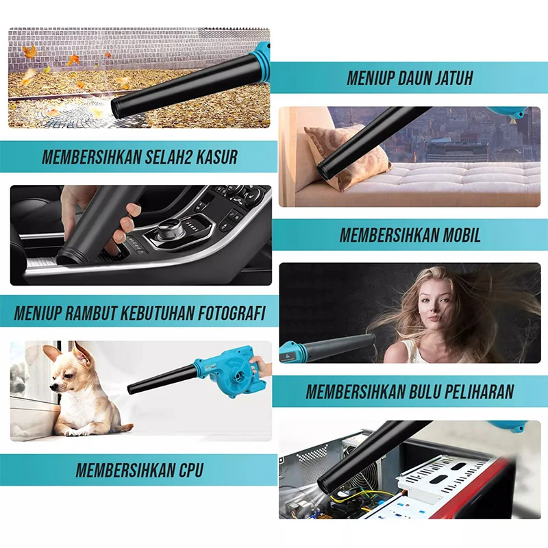 Kamolee 20000rpm 18V 5.0Ah Cordless Electric Air Blower & Suction Garden Home Car Computer Blowing Dust Hand Operat Power Tool