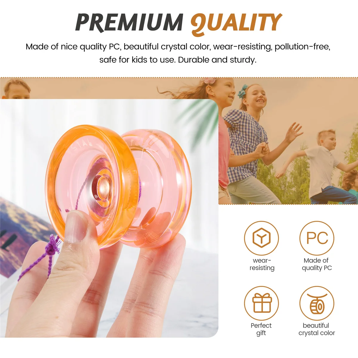 K2 Plus Crystal Responsive Yoyo,Dual Purpose Yo-Yo with Replacement Unresponsive Bearing for Intermediate,Orange 4