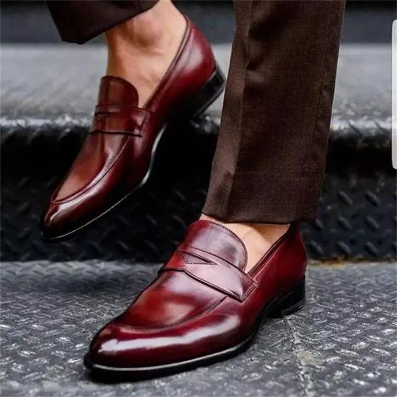 Loafers Men Slipon Pu Leather Lazy Black Brown Breathable Handmade Dress Shoes For Men With