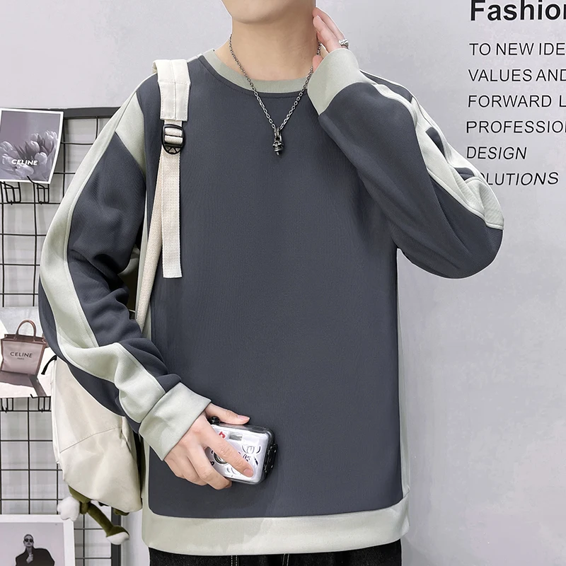 Fashion O-Neck Spliced All-match Sweatshirts Men's Clothing 2024 Spring Summer New Loose Casual Tops Korean Sweatshirts