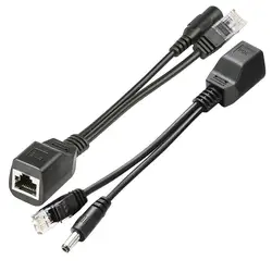 Enhanced Power Over Ethernet Adapter Cable Pair - Passive POE Splitter & Injector Module 12-48V - Black