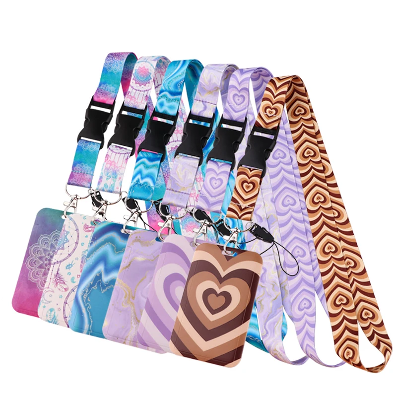 ER2011 Heart  Lanyard Keychain ID Credit Card Cover Pass Mobile Phone Charm Neck Straps Badge Holder Key Holder Accessories pure color lanyard card holder neck strap for key id card cellphone straps badge holder diy hanging rope phone charm strap