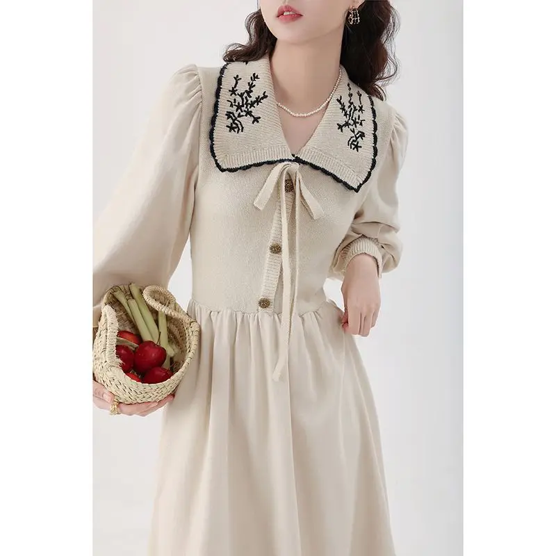 

Casual Thicken Warm Loose Sweater Dress Women Autumn Winter Lapel Full Sleeve Solid Long Knit Dress Vestidos De Mujer Femme U14