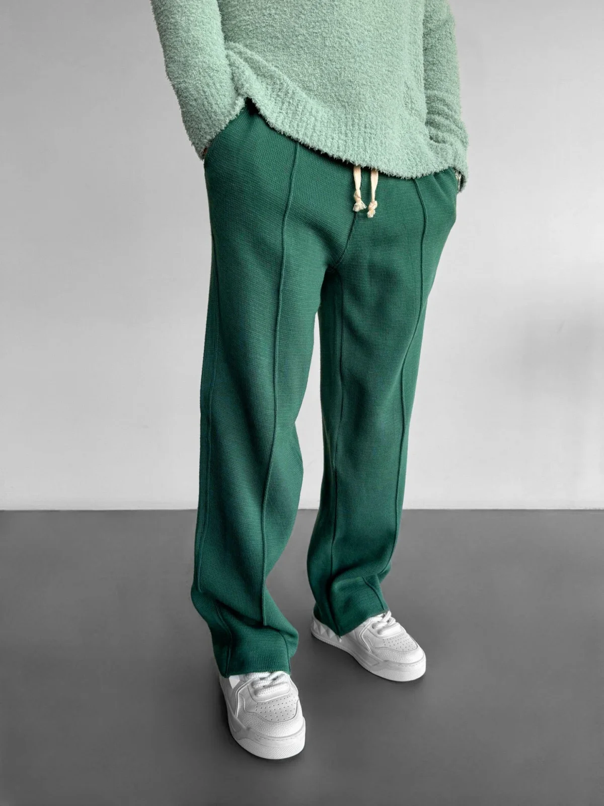 Men's new business casual solid color waffle rope straight jogging pants suitable for shopping and casual pants 5