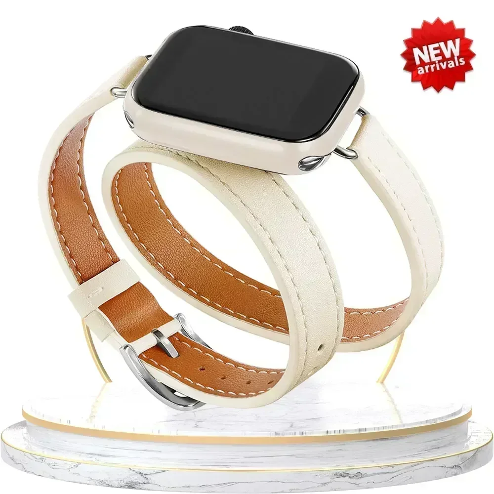 Luxury Double-Loop Leather Watch Strap Bracelet
