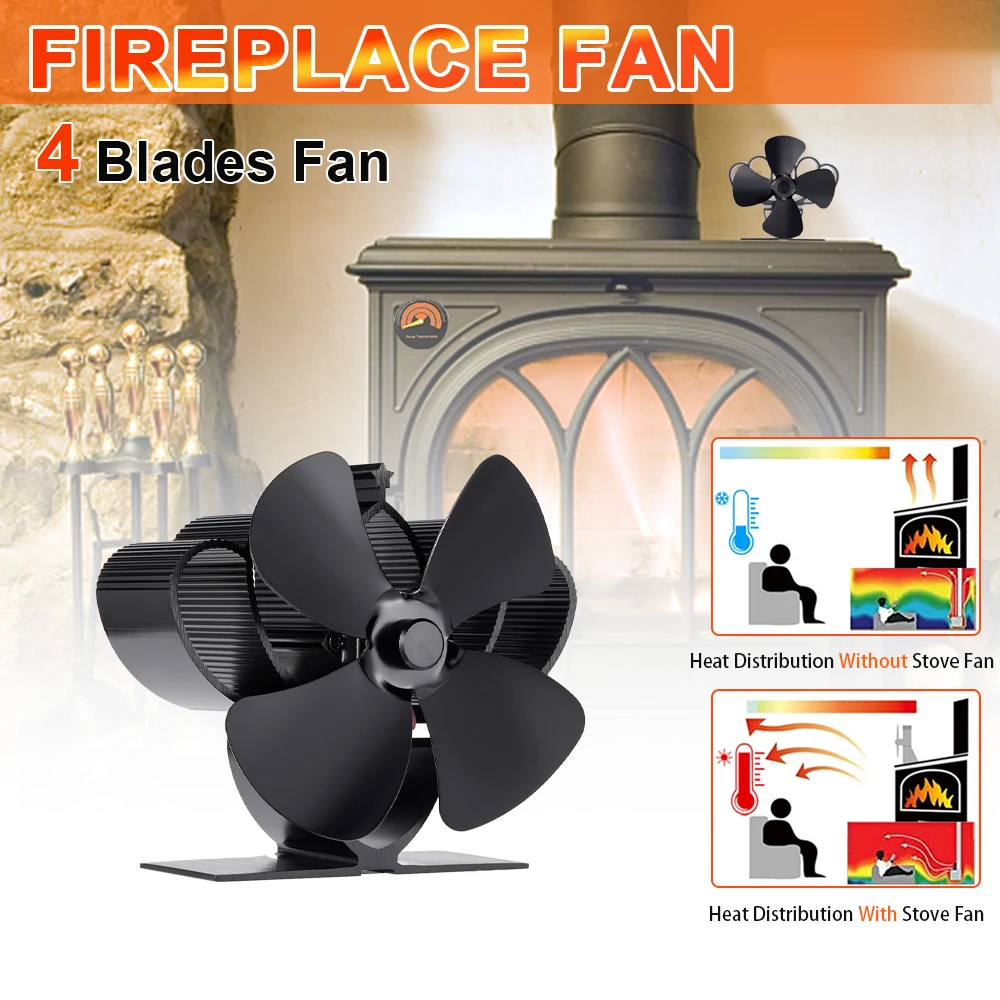 4 Blades Mini Stove Fan Heat Powered Fireplace Fan Log Wood Burner Quiet Eco  Home Warmer Chimney Fan Efficient Heat Distribution - AliExpress