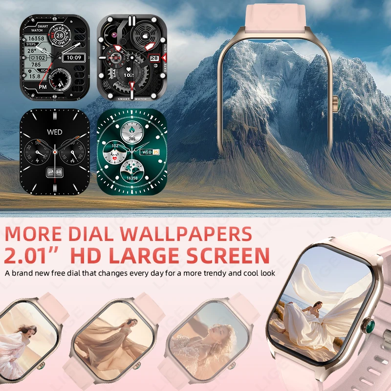 LIGE Smart Watch Women Men 2.01''inch Outdoor Sport Waterproof Bluetooth Call Sports Fitness Smart Watches Ladies Smartwatch New