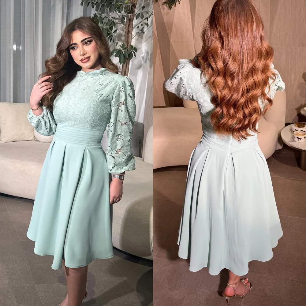 

Prom Dress Evening Charmeuse Applique Quinceanera A-line O-Neck Bespoke Occasion Gown Knee Length Dresses Saudi Arabia