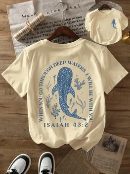 Round neck beach whale shark print t-shirt short sleeves women's casual tops Summer and spring Women's T-shirt Tees 1
