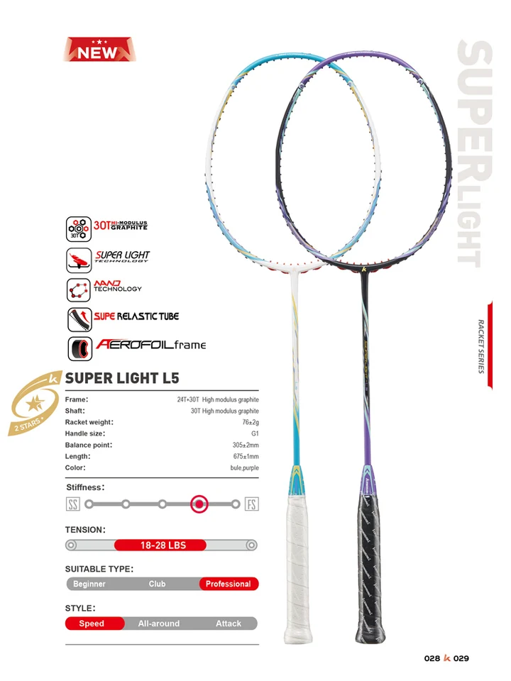 Kawasaki Super Light L5 Badminton Racket Professional 2-star 5U