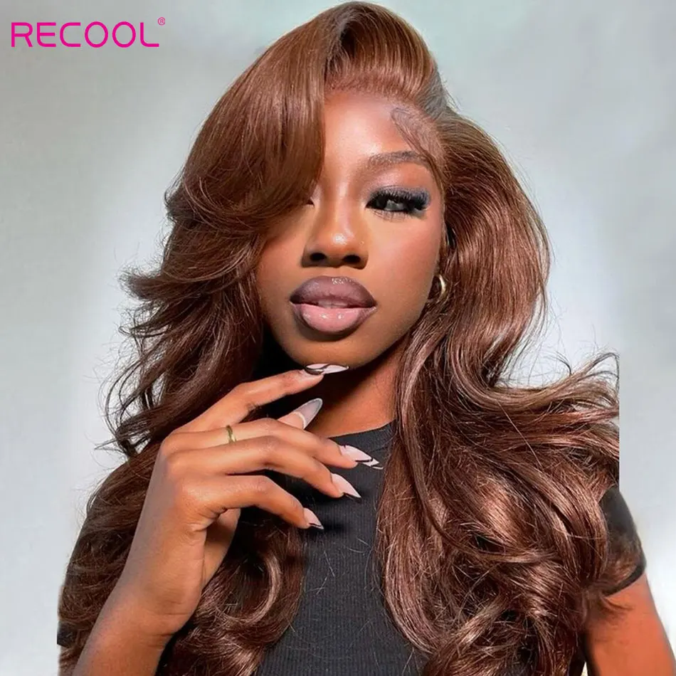 Recool Copper Brown Layered Cut Loose Wave Glueless Wig Human Hair Pre Cut&Bleached 6&times;5 HD Lace Closure Wig