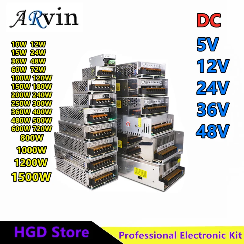 Fonte de Alimentação Comutada para Tiras Led Cctv Transformador de Luz Adaptador Fonte Smps dc 5v 12v 24v 36v 48v 60w 360w 600w ca 100240v