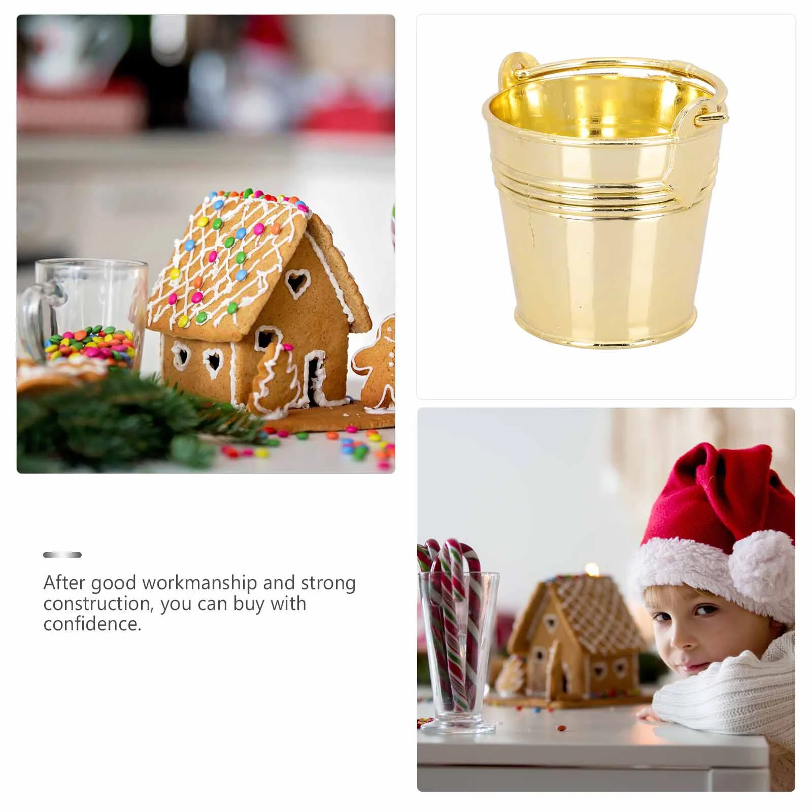 10 Pcs Mini Candles Gifts Bucket Candy Box Festival Buckets 8x5.5cm Container Wedding Golden Metal Party Child