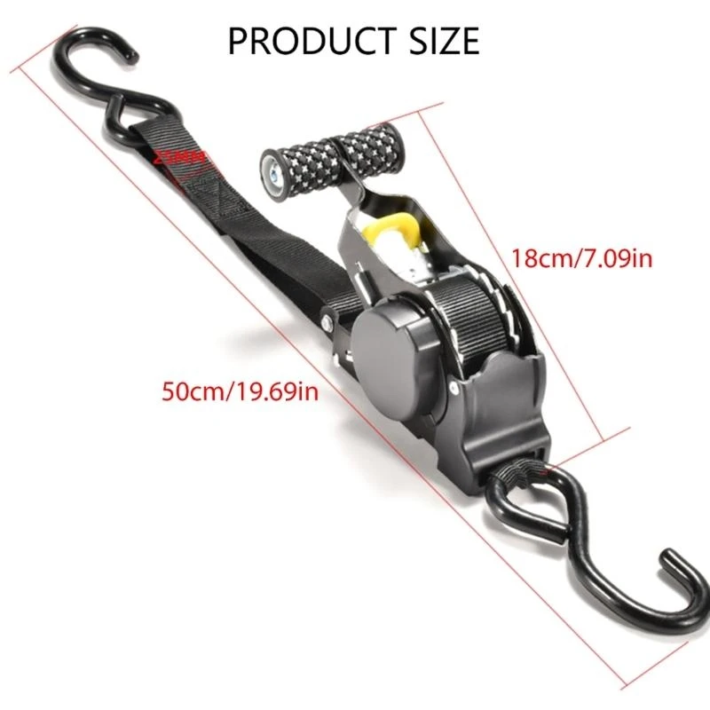 02DE Motorcycle Tie Down Strap with Hook Automatic Retractable Strap for Travel