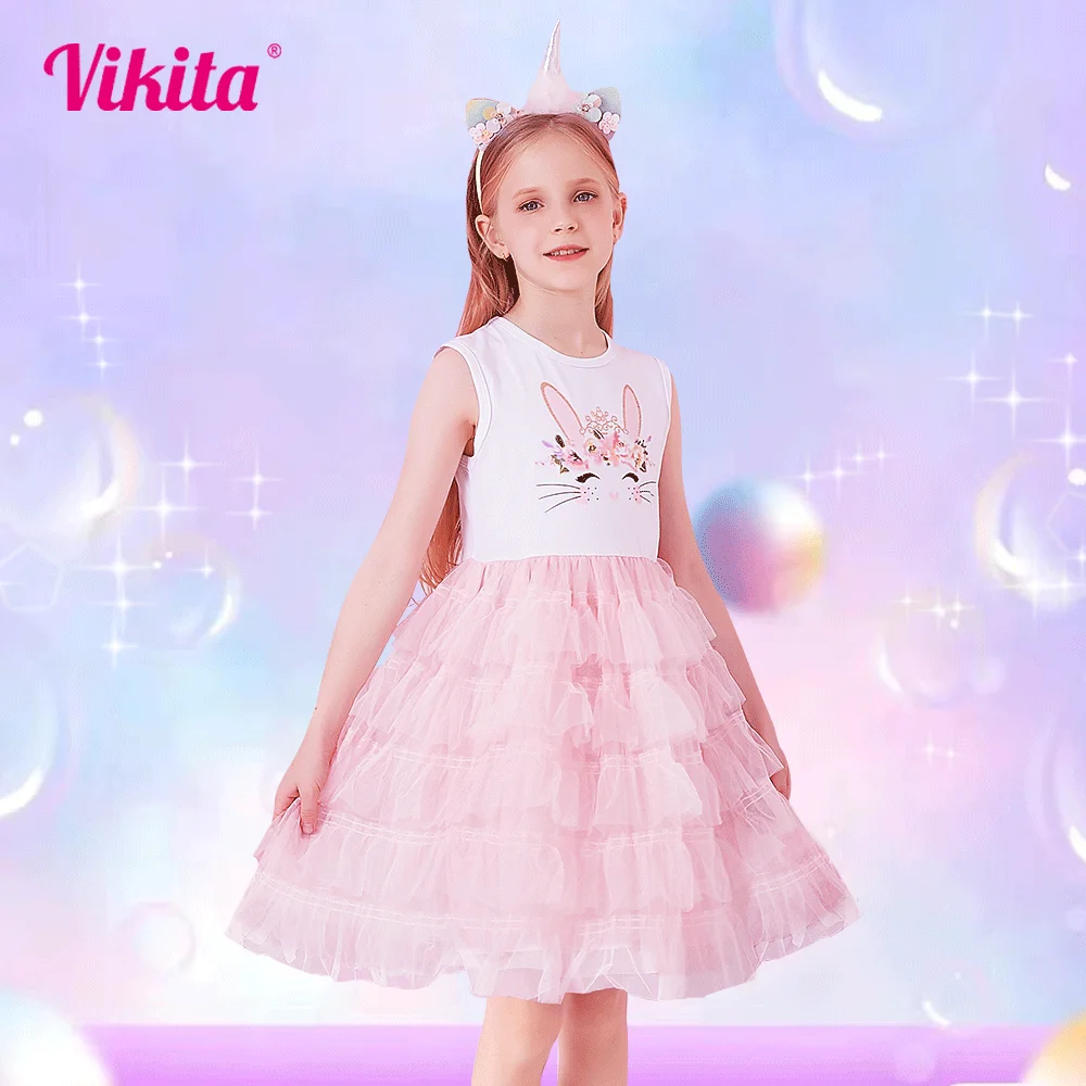jumper dress VIKITA Kids Tutu Dress for Girls Toddlers Summer Sleeveless Princess Dresses Girl Elegant Party Prom Dress Children Clothing prom dresses