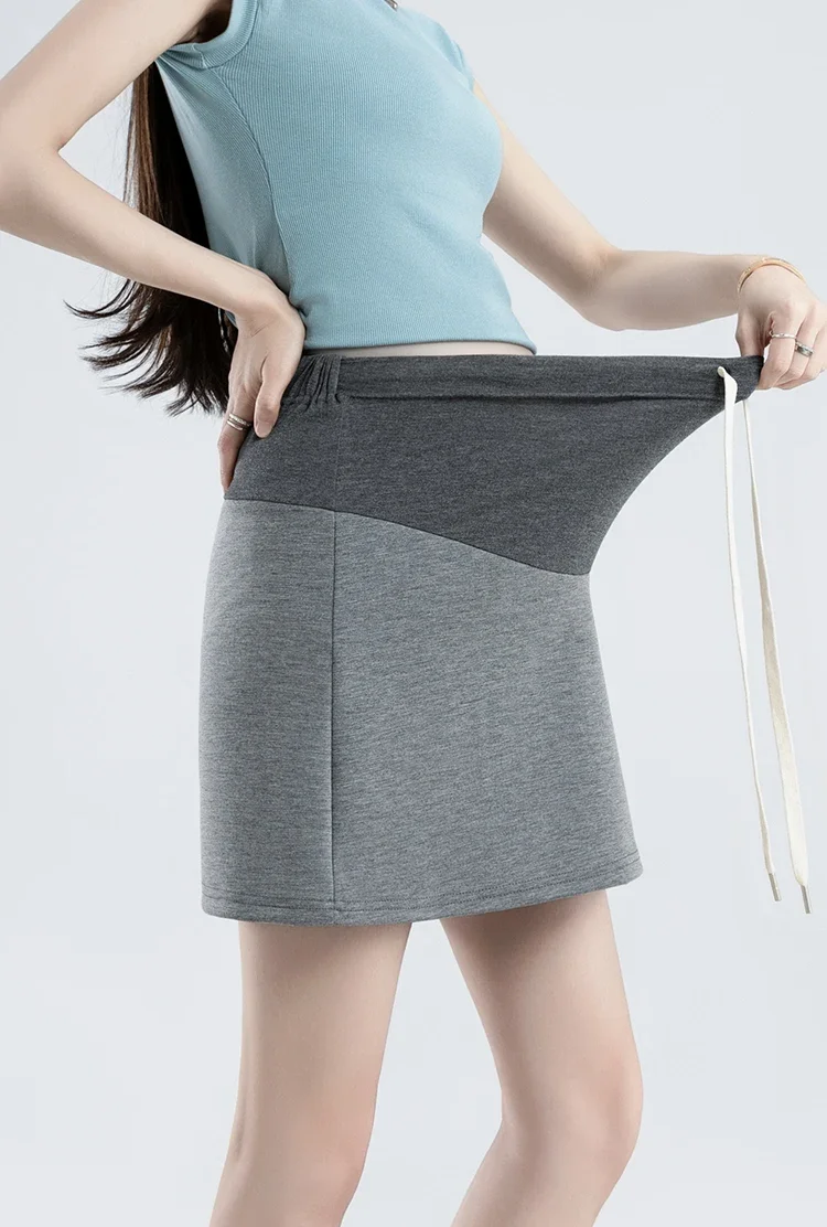 Summer Fashion Maternity A-line Skirt Drawstring Waist High Waist Pregnant Woman Pencil Skirts with Shorts Liner Pregnancy Skort