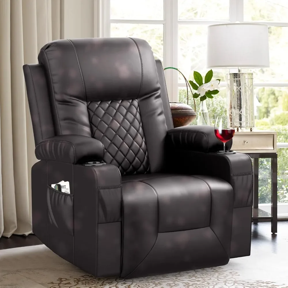 Recliner Chairs for Adults, Swivel and Rocking Recliner with Heat and Vibration, Breathable Leather Ergonomic Single Sofa Chair