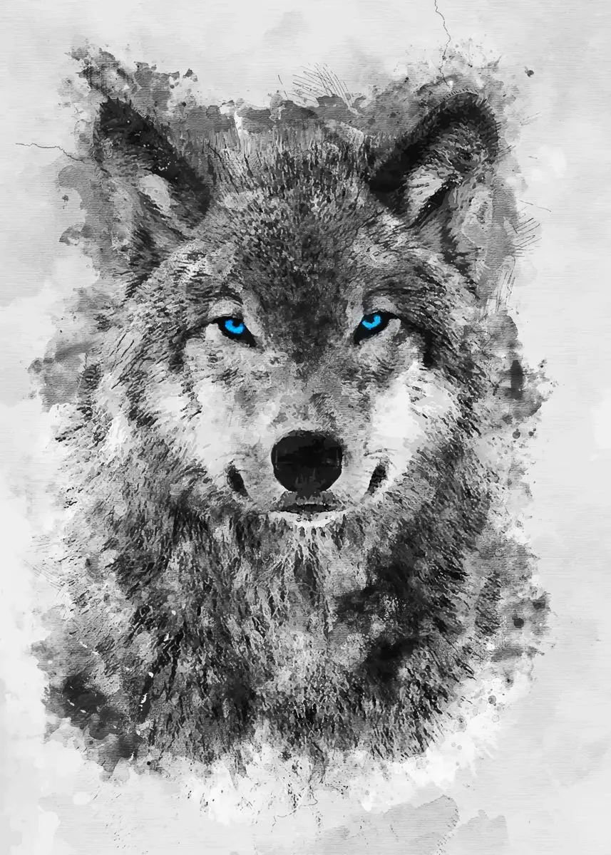 MODOJOART Quadro Su Tela Con Lupo E Occhi Azzurri - Stampa Artistica Bianco E Nero 30,5x45,7 Cm - Decorazione Parete Soggiorno