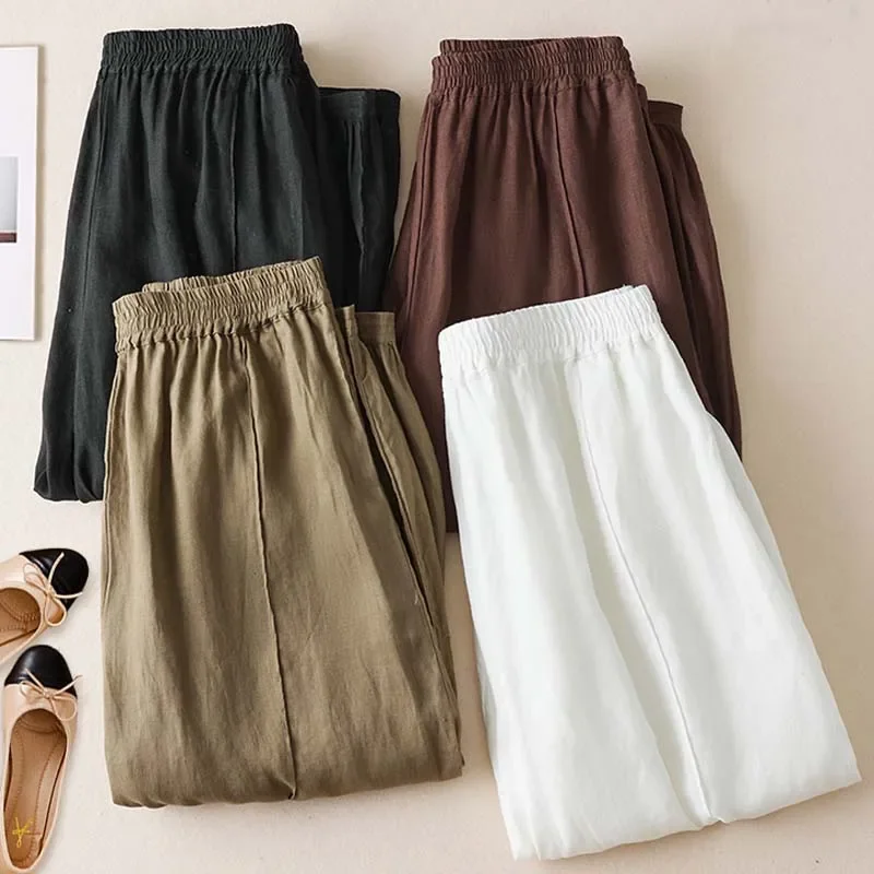 

Cotton Linen Pants New Summer Fashion Solid Color High Waist Pants Women Thin Straight Pant Casual Loose Ladies Trousers 27087