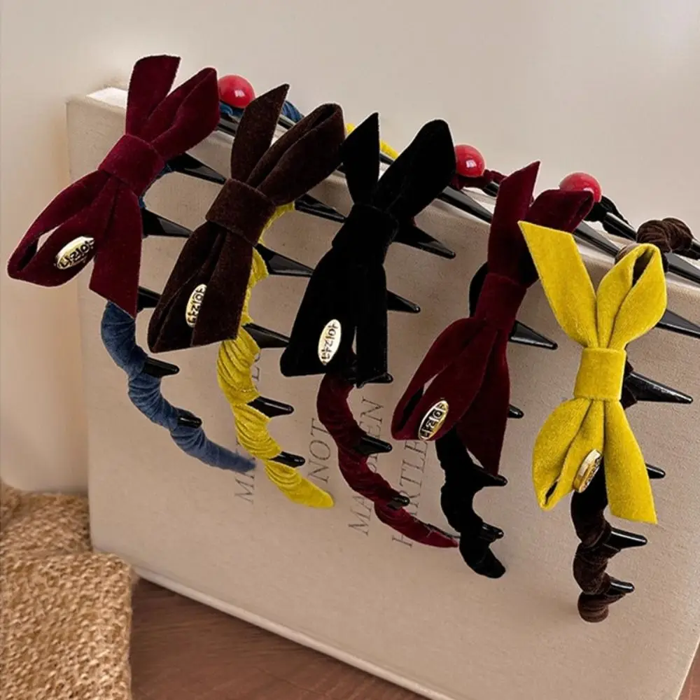 Retro Flocking Bow Headband U-shaped Tooth Comb Non-slip Hair Bands Hair Hoop New Year Hair Styling Accessories