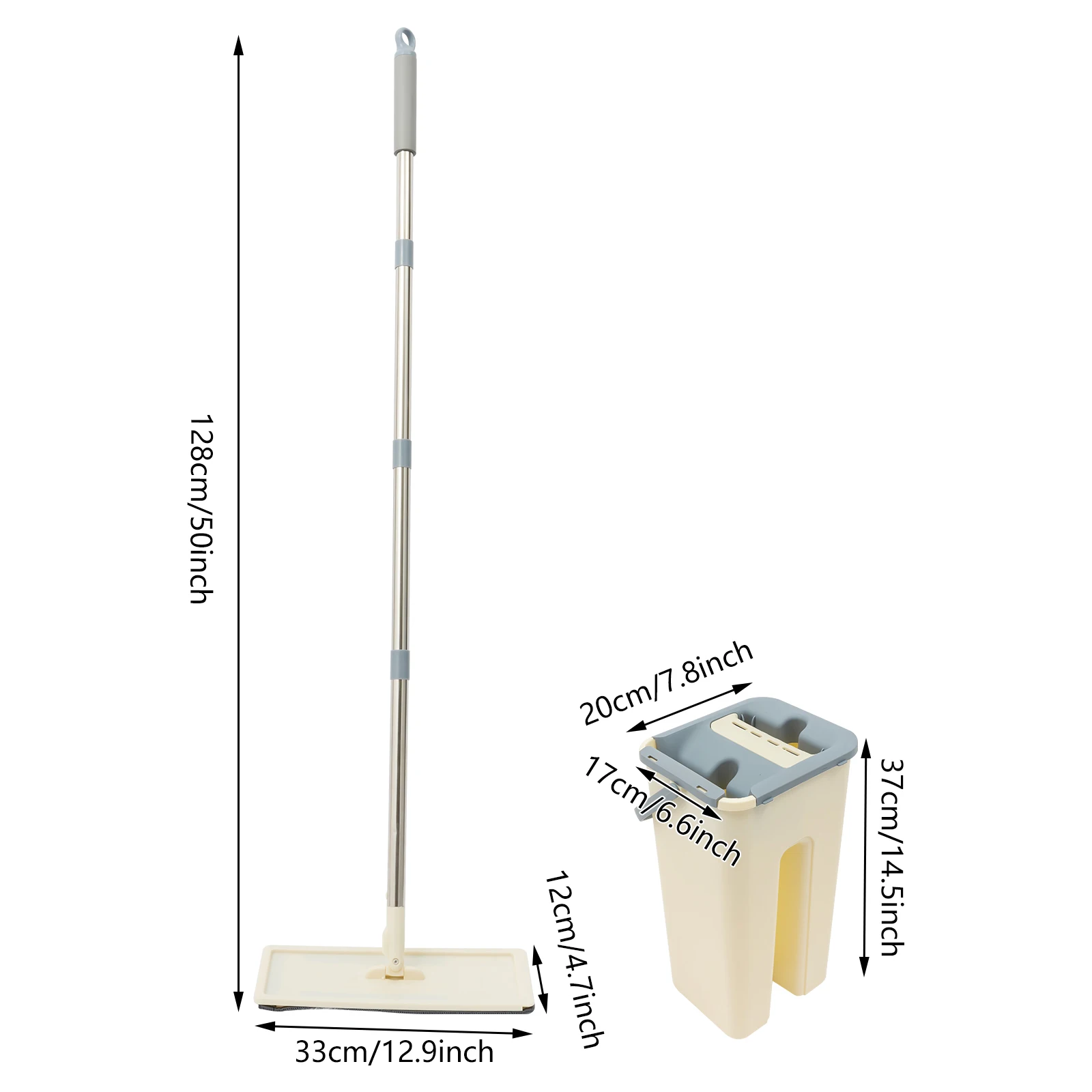 33*12*128cm Flachmop mit 8L Eimer 10 Wischtücher Bodenreinigungsmop für Haushalt Trocken- und Nasswischen von Decken, Fenstern – Detail 2