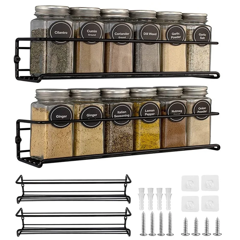 2/4pcs Kitchen Metal Spice Hanging Rack Wall Mount Spice Jars Storage ...
