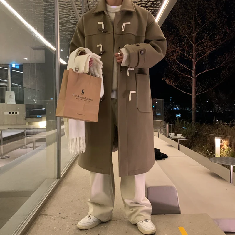 

Winter Long Woolen Coat Men Warm Oversized Thickened Woolen Coat Men Loose Overcoat Korean Thick Trench Coat Mens Wool Coat