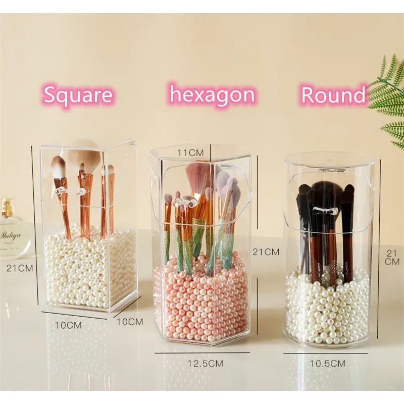Acrylic Makeup Brush Organizer With Lid Makeup Pen Brush Holder Transparent Acrylic Organize