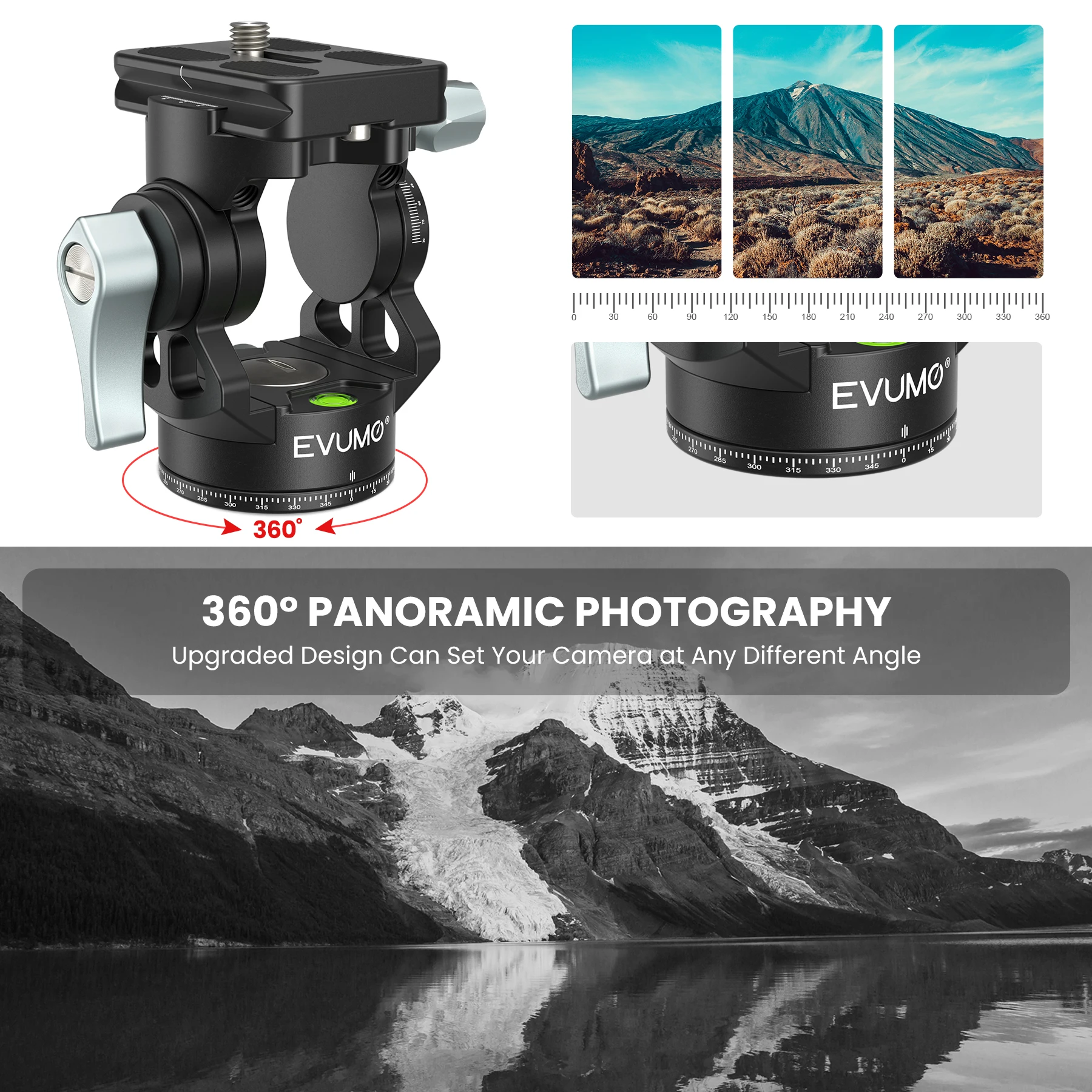 Camera Fluid Head EVUMO H3 Mini Hollow Video 360&deg; Double Panoramic Shooting Handle Adjustable Lightweight Portable