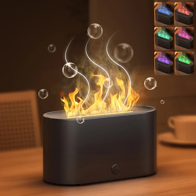 Flame Aroma Humidifier Essential Oil Diffuser Mini Fire Air Humidifier for Home Aromatherapy Fragrance Diffuser with Night Light