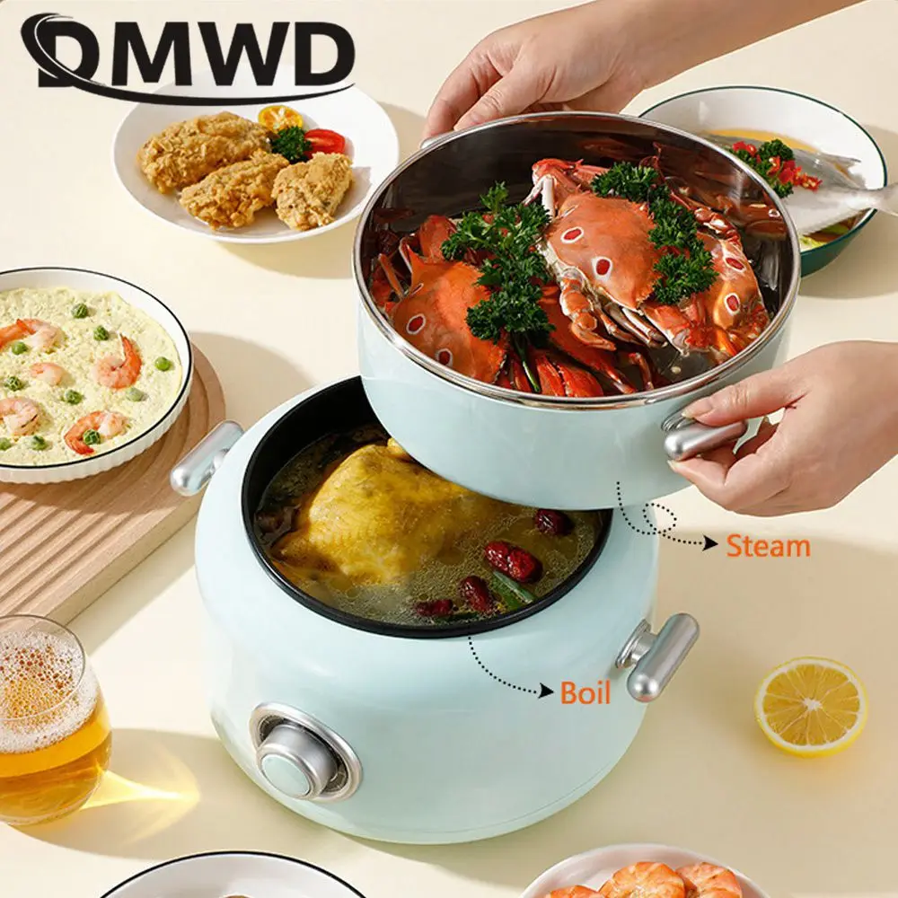 DMWD Electric Cooking Machine Multi-cooker Food Steamer Hotpot Porridge Soup Pot Boiler Breakfast Maker Mini Skillet Frying Pan 6