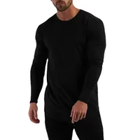 Coton uni respirant à manches longues vêtements salle de Sport Fitness musculation Sport T-shirts hommes entraînement décontracté coupe ajustée automne chemises 3
