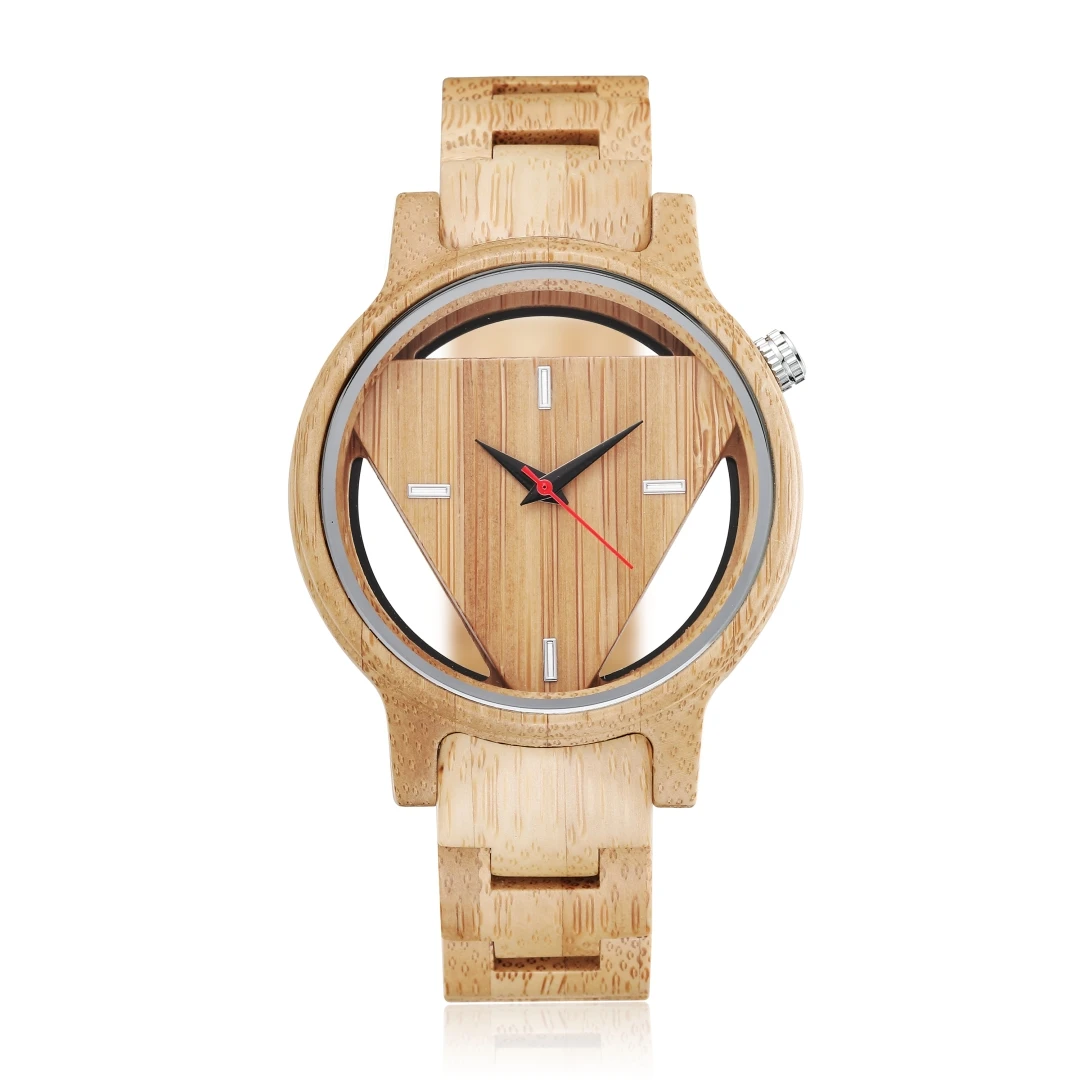 Unique Hollow Dial Men Women Natural Wood Watch with Full Wooden Bamboo Bangle Quartz Wristwatch Novel Handmade Clock Gifts Item