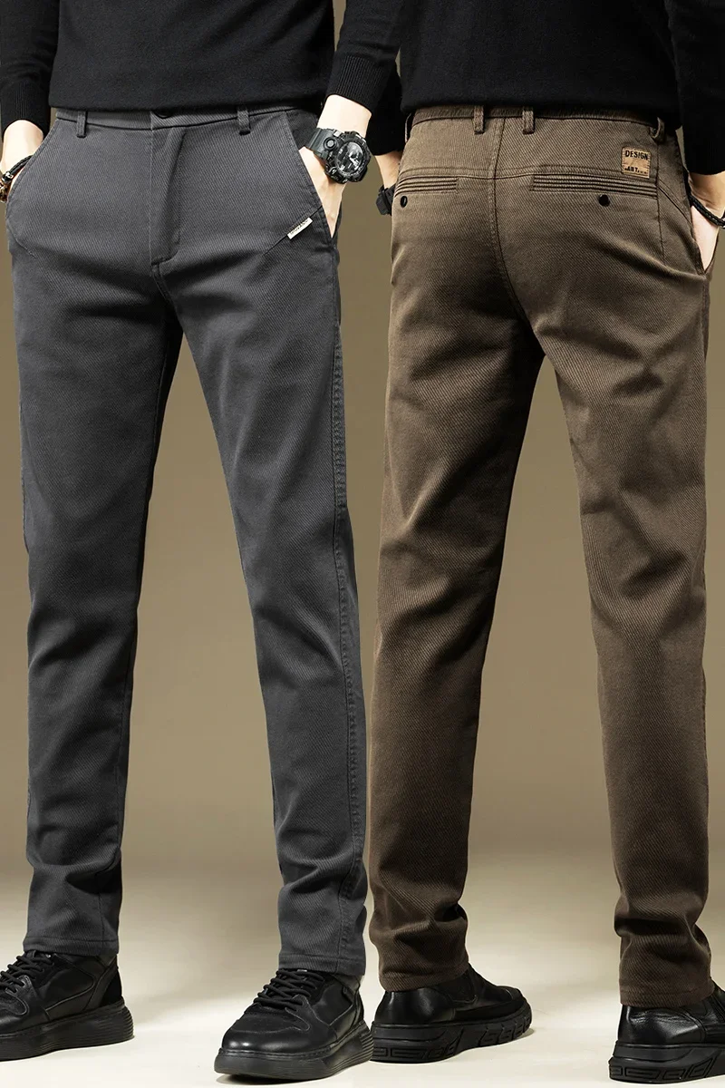 Herrenhosen Lässige Baumwollhosen Einfarbig Frühling Herbst Gerade Geschnittene Business-Arbeitshosen Hochwertige Modische Schwarze Graue Hosen – Detail 6