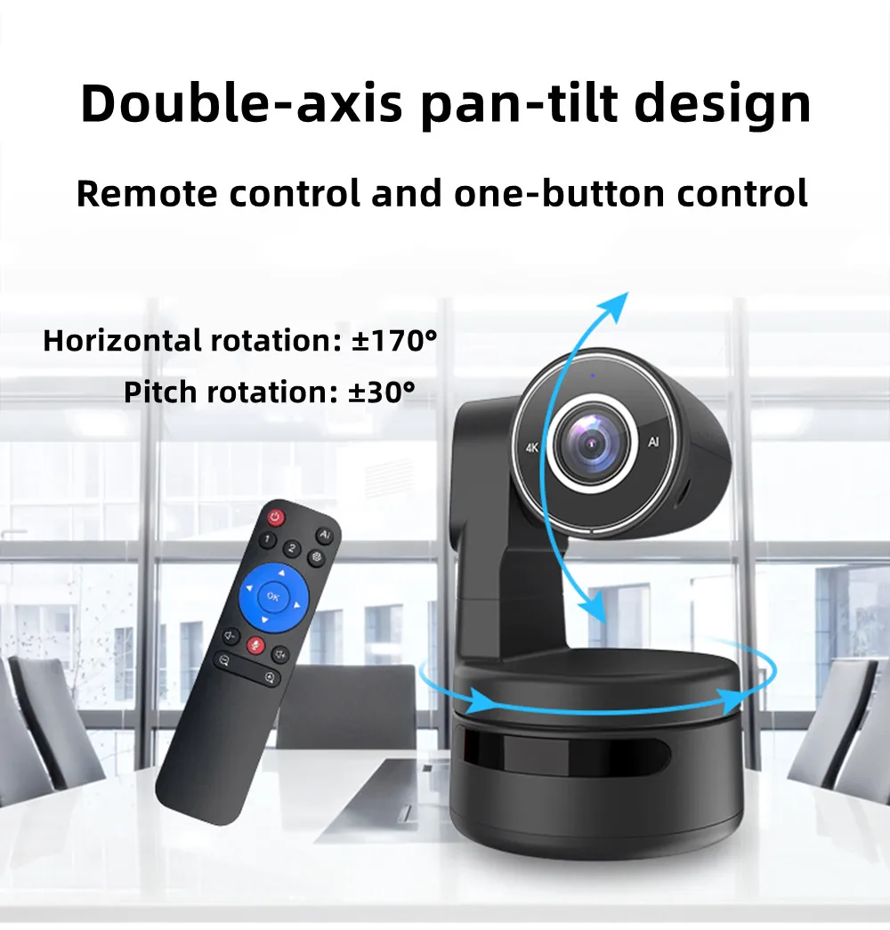 Webcam 4K PTZ AI Auto Framing with Mics 4X Digital Zoom Auto Focus for Youtube Living Stream Online Meet