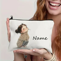 Custom Name Vintage Cute Girl Pattern Makeup Bag Handbag Toiletry Bag Pencil Case Holiday Gift Cosmetic Bag 2