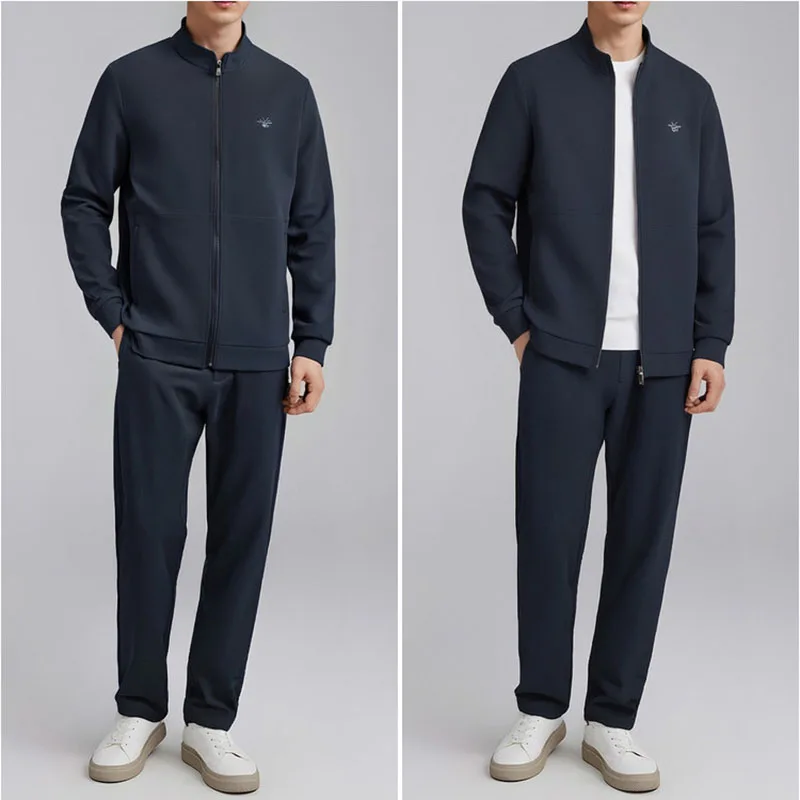 High-end four-sided men's casual coat autumn high-end fashion elastic stand collar cardigan sport suit men 2