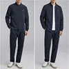 High-end four-sided men's casual coat autumn high-end fashion elastic stand collar cardigan sport suit men 2