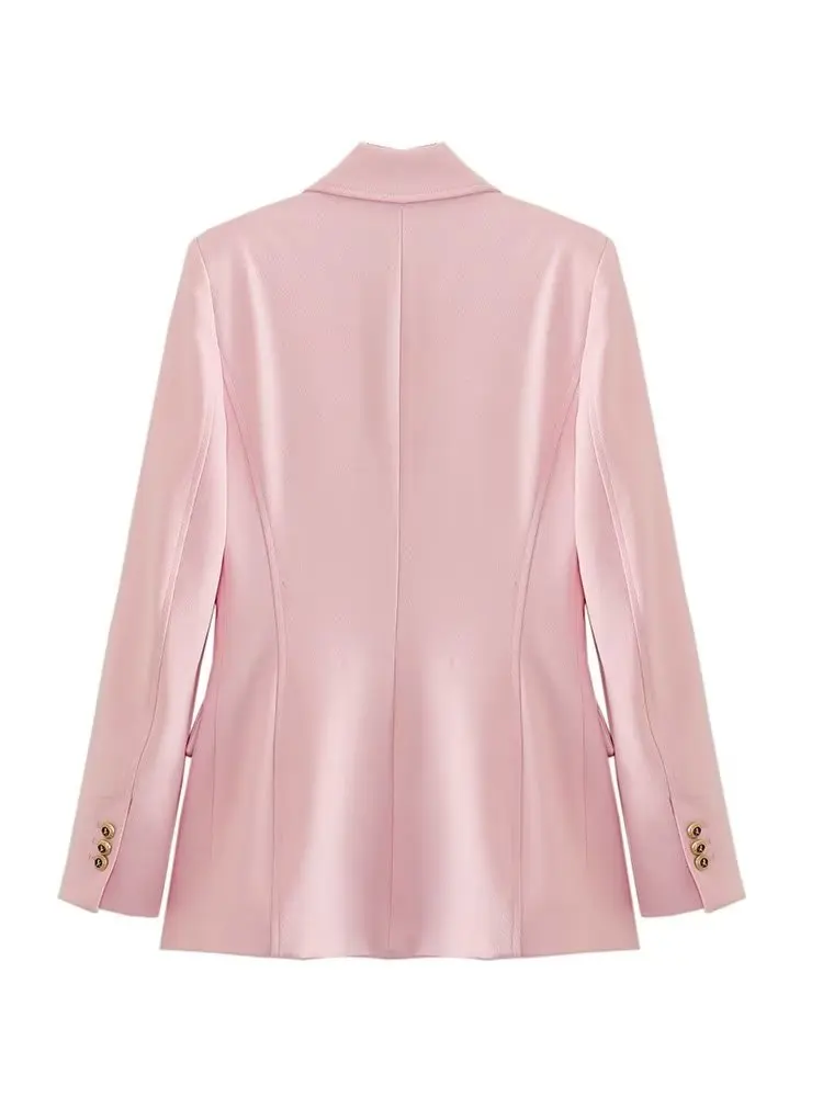 Withered French Fashion Ladies Office Ladies Solid Color Retro Double Breasted Casual Suit Simple Jacket Coat Women Tops