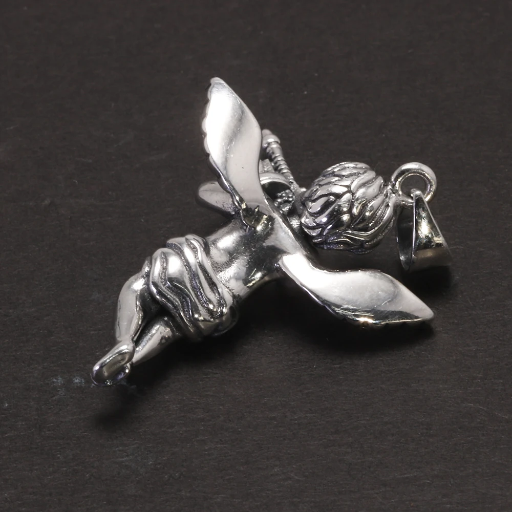 925 Retro Sterling Silver Cupid Pendant Necklace Pendant Gift Religious Jewelry For Men and Women