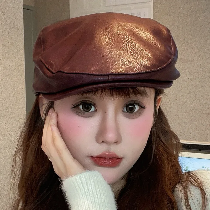 Top Level Leather Octagonal Hats For Women Autumn Winter Warm Cap Male Boinas Detective Hats Branded Gorras Planas Flat Caps Man