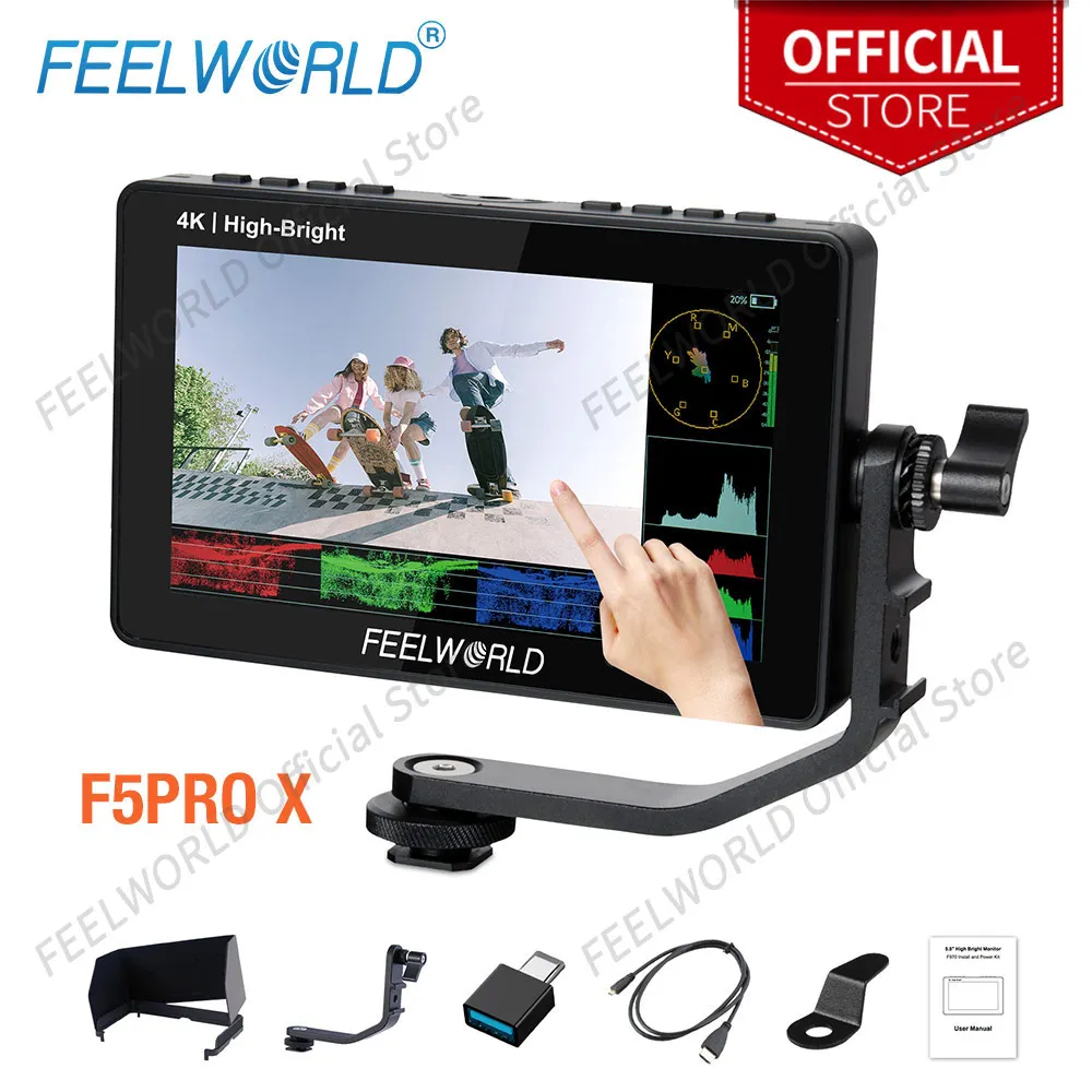 DSLR Field Monitor FEELWORLD 5.5 Inch 1600nit High Bright Full HD IPS Panel Touch Screen DSLR Camera Field Monitor 4K HDMI 3D LUTs For Rig F5 PROX