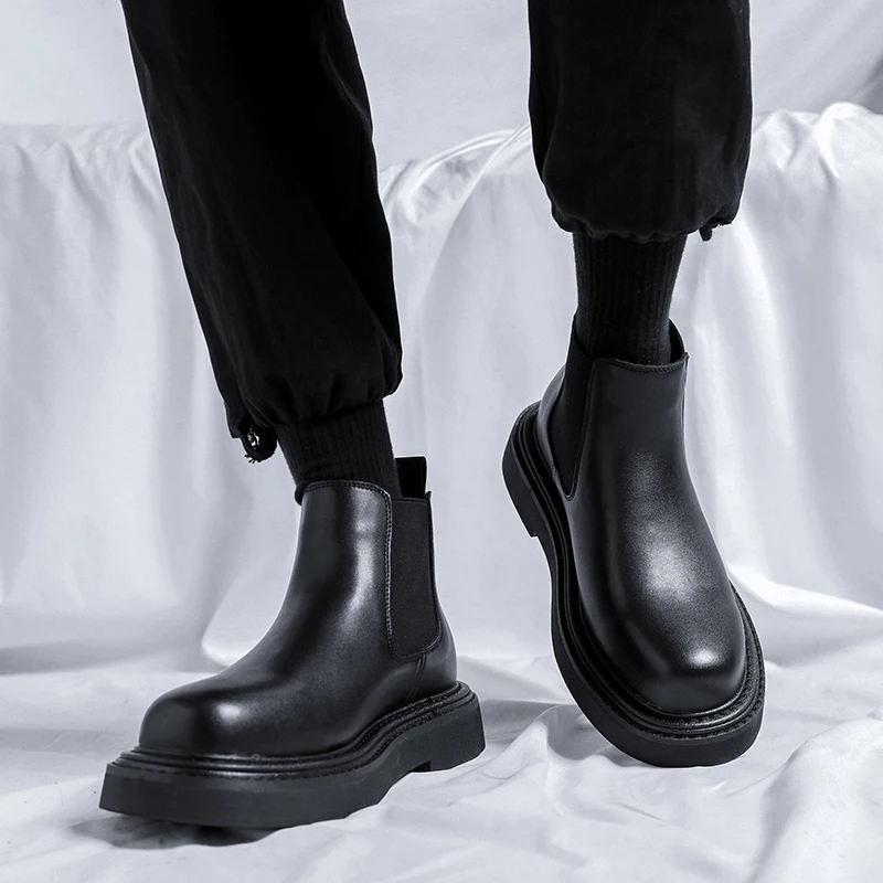 New British style thick bottom sleeve Chelsea boots fashion casual simple men's shoes