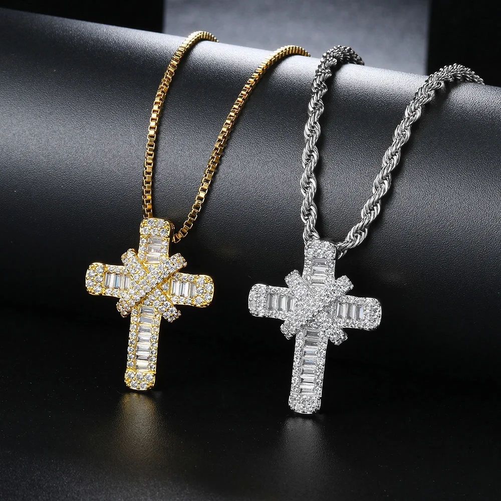 Rapper Hiphop Iced Out CZ Kreuz Anhänger Halsketten für Männer Edelstahl Seil Box Kette auf Neck Punk Homme Trend schmuck OHP142