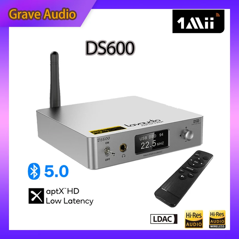 

1Mii DS600 Bluetooth 5.0 HiFi Audio Decoder Dual ES9038Q2M DAC USB XMOS XU208 DSD512 32Bit 768KHz Bluetooth CSR8675 LDAC Headpho