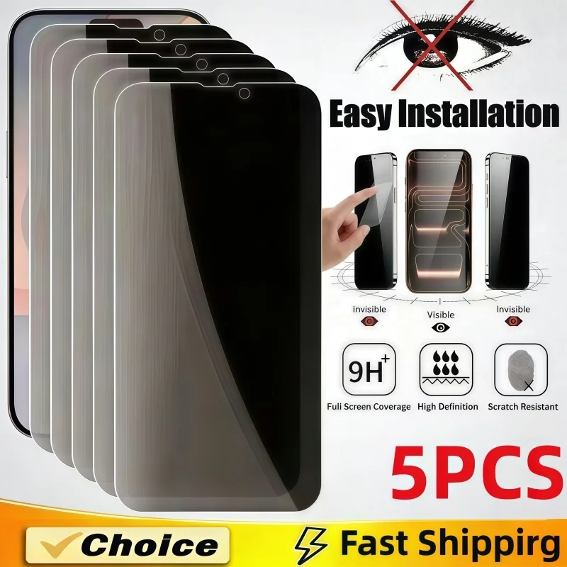 5PCS Privacy Screen Protectors For iPhone Pro Max Mini Anti-spy Tempered Glass For iPhone 17Air XS XR Glass
